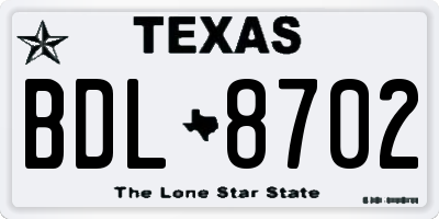 TX license plate BDL8702