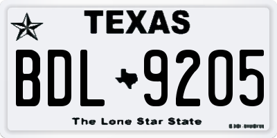 TX license plate BDL9205