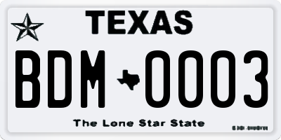 TX license plate BDM0003