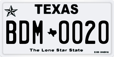 TX license plate BDM0020