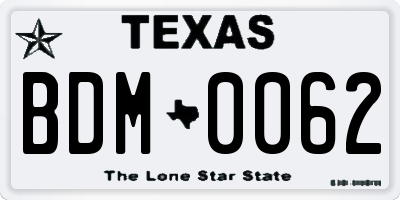 TX license plate BDM0062