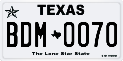 TX license plate BDM0070
