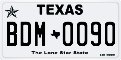 TX license plate BDM0090