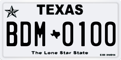 TX license plate BDM0100