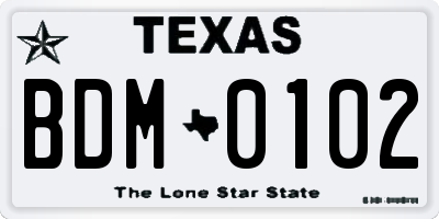 TX license plate BDM0102