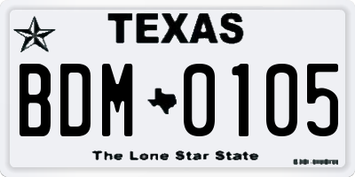 TX license plate BDM0105