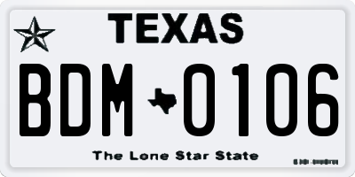 TX license plate BDM0106