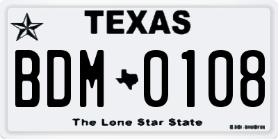 TX license plate BDM0108