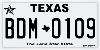 TX license plate BDM0109
