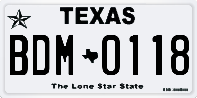TX license plate BDM0118