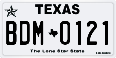 TX license plate BDM0121