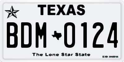TX license plate BDM0124