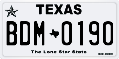TX license plate BDM0190