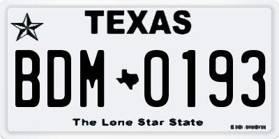 TX license plate BDM0193