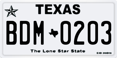 TX license plate BDM0203