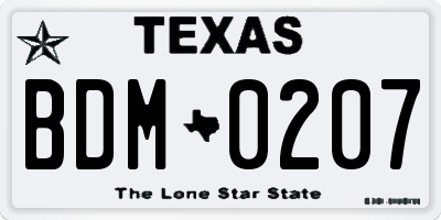 TX license plate BDM0207
