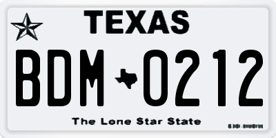TX license plate BDM0212