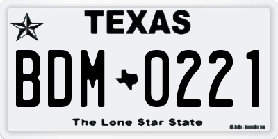 TX license plate BDM0221