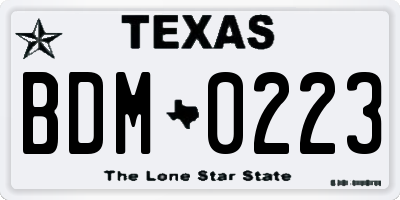 TX license plate BDM0223