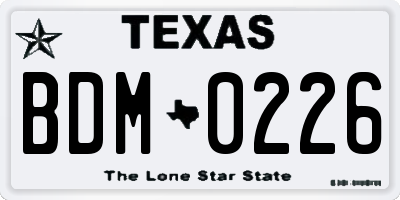 TX license plate BDM0226