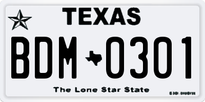 TX license plate BDM0301