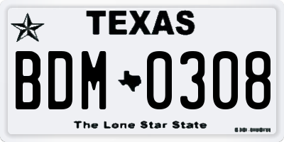 TX license plate BDM0308