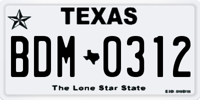 TX license plate BDM0312