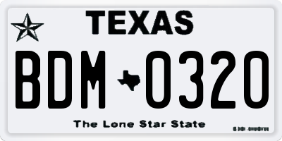 TX license plate BDM0320