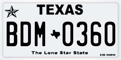TX license plate BDM0360