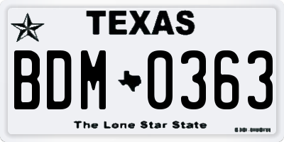 TX license plate BDM0363