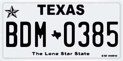 TX license plate BDM0385