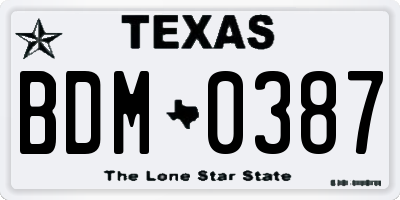 TX license plate BDM0387