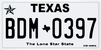 TX license plate BDM0397