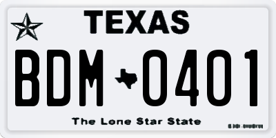 TX license plate BDM0401