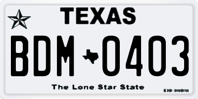 TX license plate BDM0403