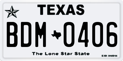 TX license plate BDM0406