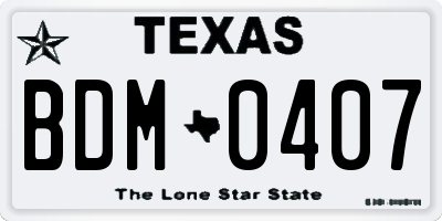 TX license plate BDM0407