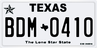 TX license plate BDM0410