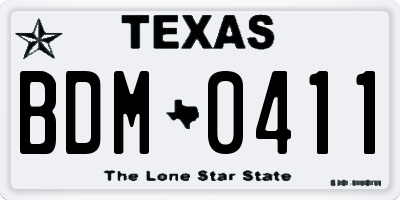 TX license plate BDM0411