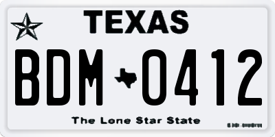 TX license plate BDM0412