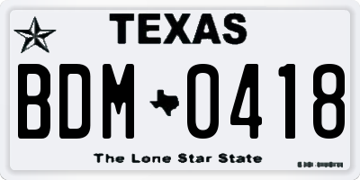 TX license plate BDM0418