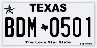 TX license plate BDM0501