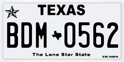 TX license plate BDM0562