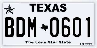 TX license plate BDM0601