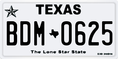 TX license plate BDM0625