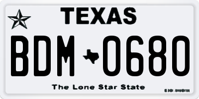 TX license plate BDM0680