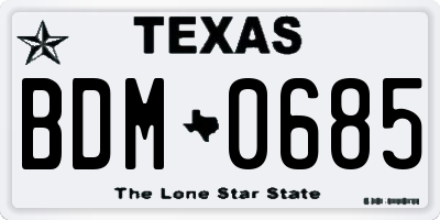 TX license plate BDM0685