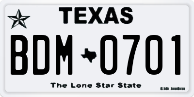 TX license plate BDM0701
