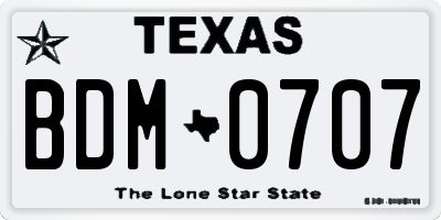 TX license plate BDM0707
