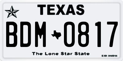 TX license plate BDM0817